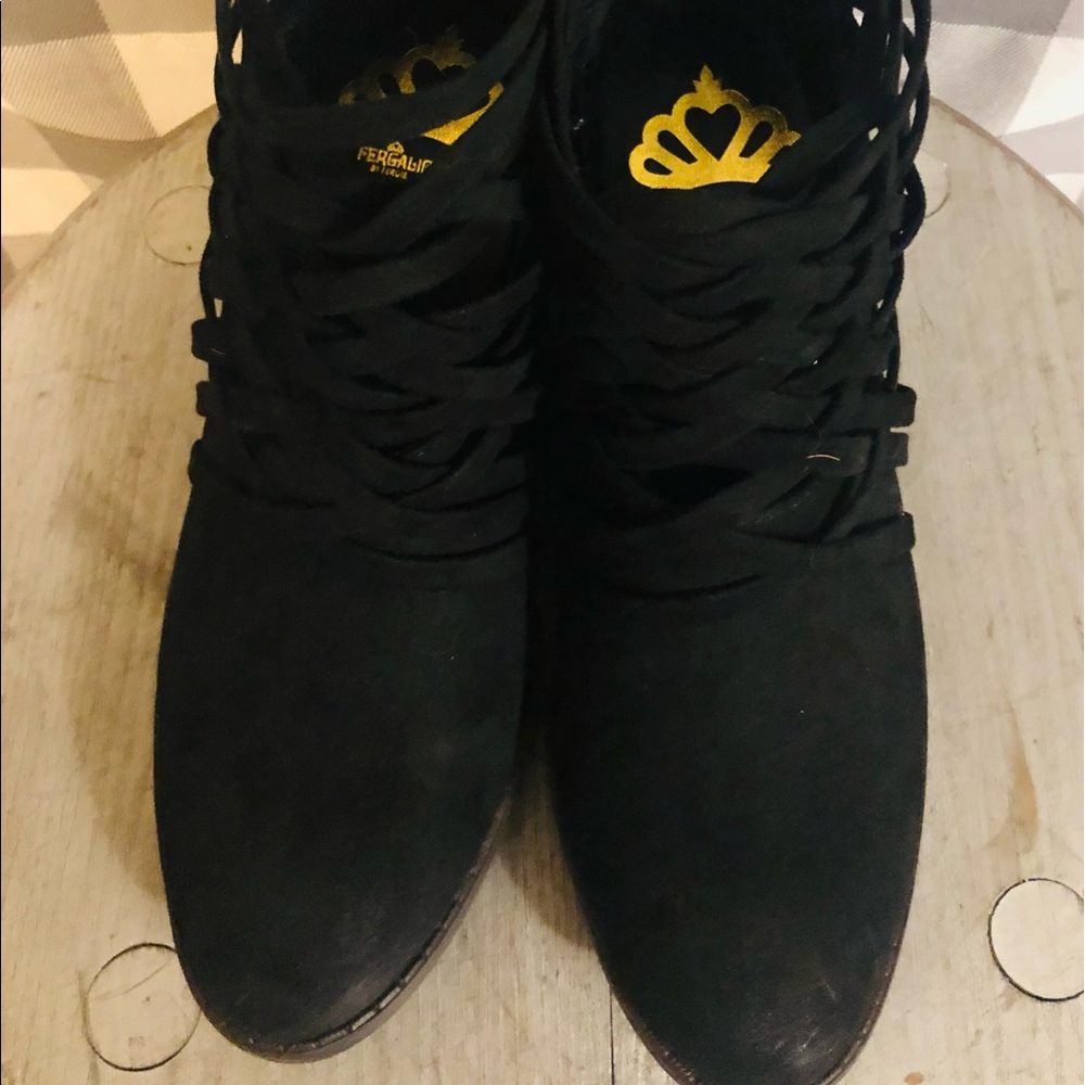 Fergalicious black suede booties